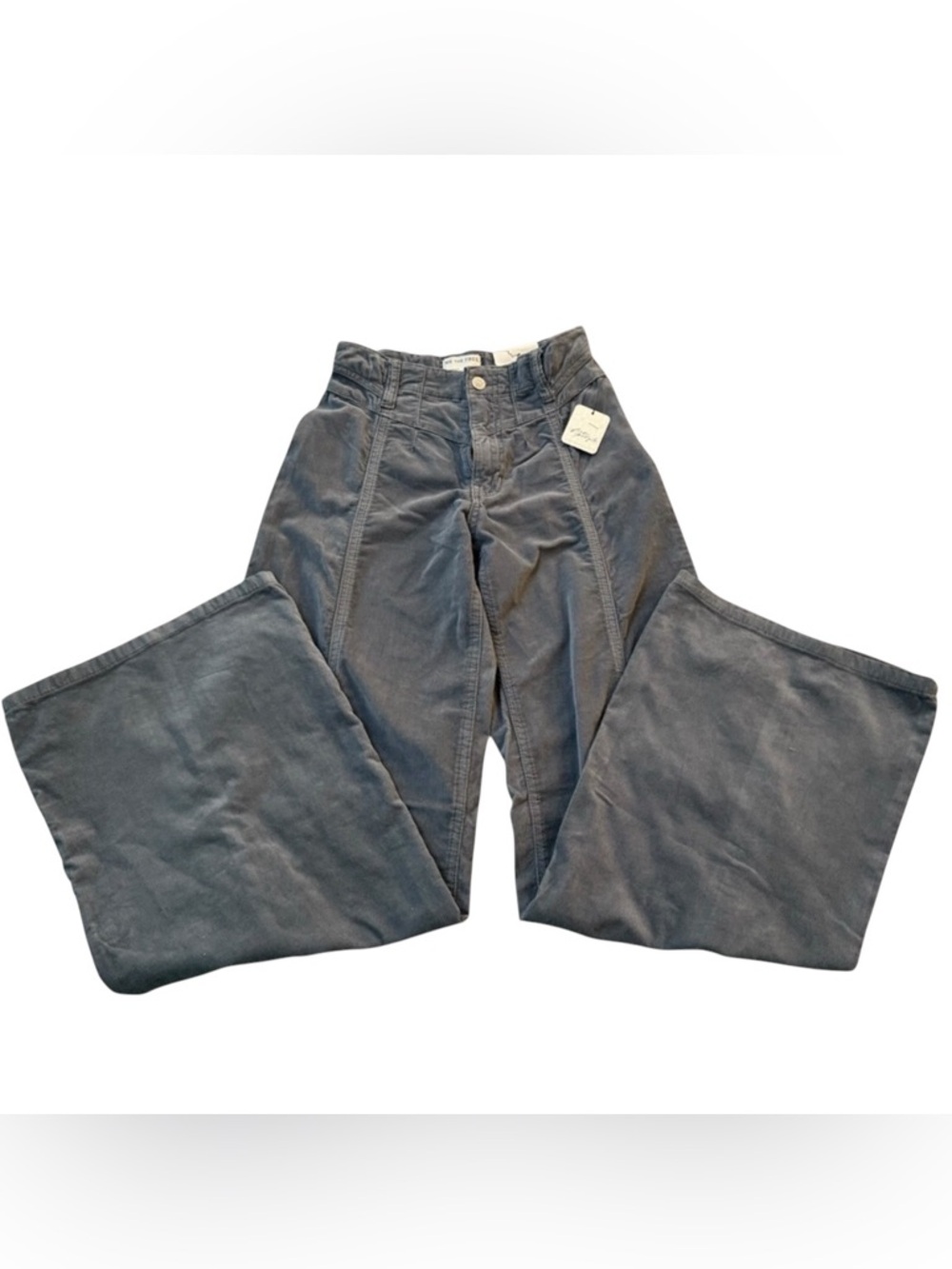 We The Free Libre Wide Leg Corduroy Pants Grey Blue High Rise Size 24 NWT - Picture 2 of 6
